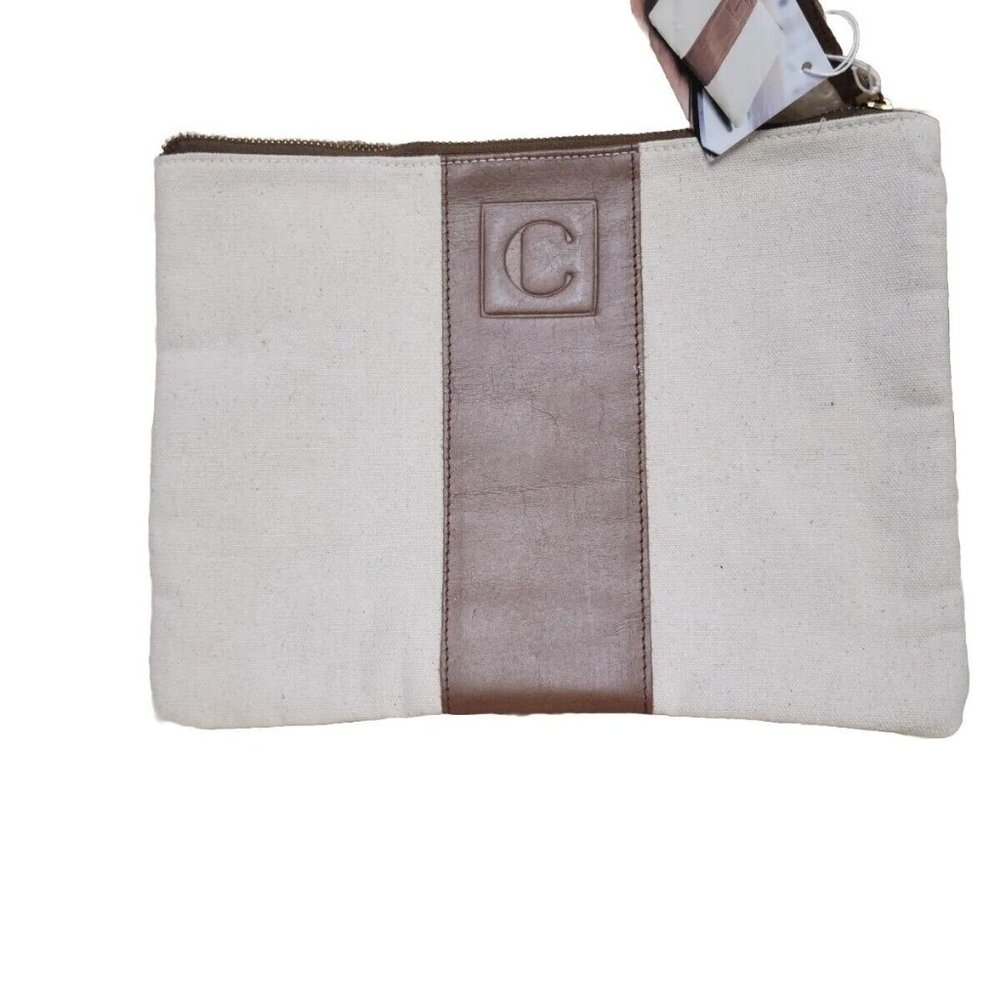 New Kirkland’s leather monogram canvas zip pouch - L (NWT)